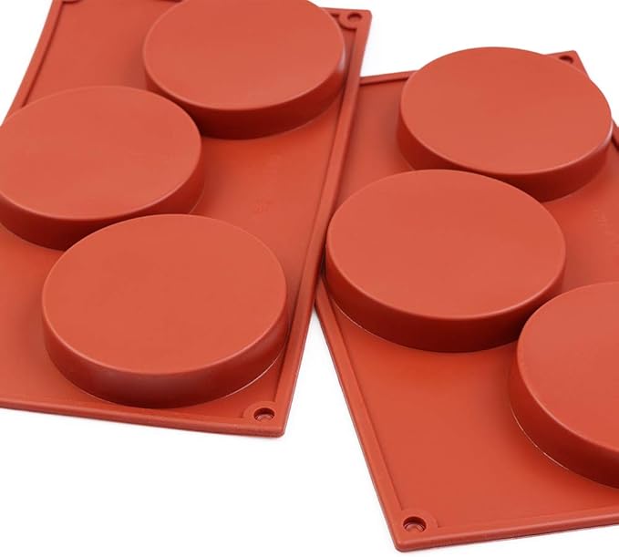 homEdge 3-Cavity Disc Shape Silicone Mold, 3 Packs Disc Cake, Gustard, Resin Coaster, Tart, Handmade Soap Molds-Brown