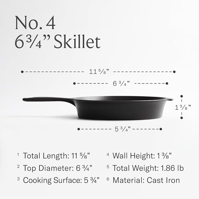 Field Company 6.75-Inch Cast Iron Skillet – Lightweight & Smooth, Made in USA, Pre-seasoned with Organic Oil – Ideal for 1 Serving (No.4 Extra Small)