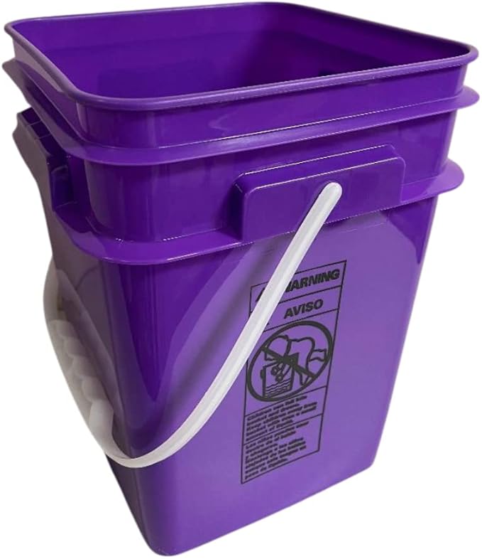 House Naturals 4 Gallon Square Food Grade Bucket Pail with Plastic Handles and Lid (Pack of 3) Made in USA containers (Yellow/Purple/Dark Green)