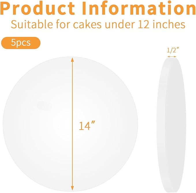 JCD 5pcs Large Cake Boards Drum 14 Inch Round, 1/2" Thick Cake Drums, Cake Decorating Supplies Sturdy Cake Corrugated Cardboard for Multi-Layer Cakes(14inch/5pcs)