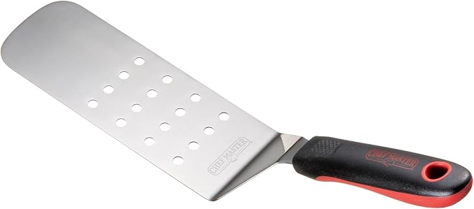 Chef Master 90285 High Heat Perforated Flexible Turner Spatula, 7.6" x 2.87" Blade | Heat Resistant Handle | Slip Resistant Grip | Dishwasher Safe