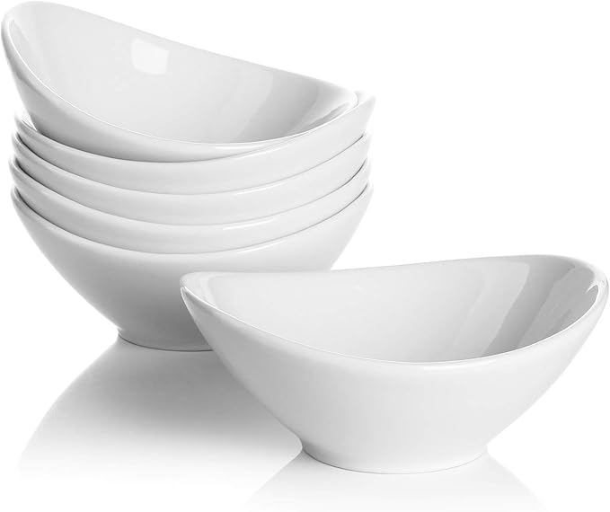 Teocera 5 Inch Porcelain Small Bowls Set, 6 Ounce small serving bowls for Dessert, Ice Cream, Snack, Dipping, Side Dishes, Microwave & Dishwasher Safe- White