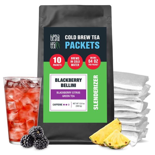 Tiesta Tea - Blackberry Bellini Cold Brew, Loose Leaf, Blackberry Citrus Green Tea, Medium Caffeinated, Cold Brew Packets, Makes 64 oz of Pitcher Per Bag (Pack of 10)