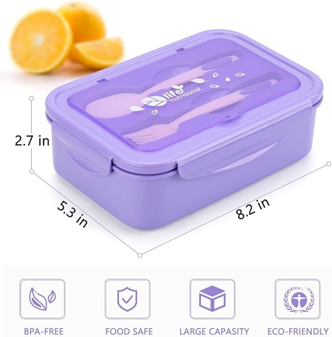 LOVINA Bento Boxes for Adults - 1100 ML Bento Lunch Box Container For Kids With Spoon & Fork - Durable Perfect Size for On-the-Go Meal, BPA-Free and Food-Safe Materials(Purple)