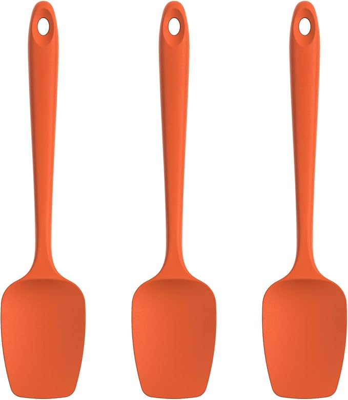 U-Taste Silicone Spoon Spatula Set, 600ºF High Heat Resistant Food Grade Flexible Rubber Scraper, Integrated Cooking Mixing Baking Kitchen Utensils Set of 3 for Nonstick Cookware (Orange)
