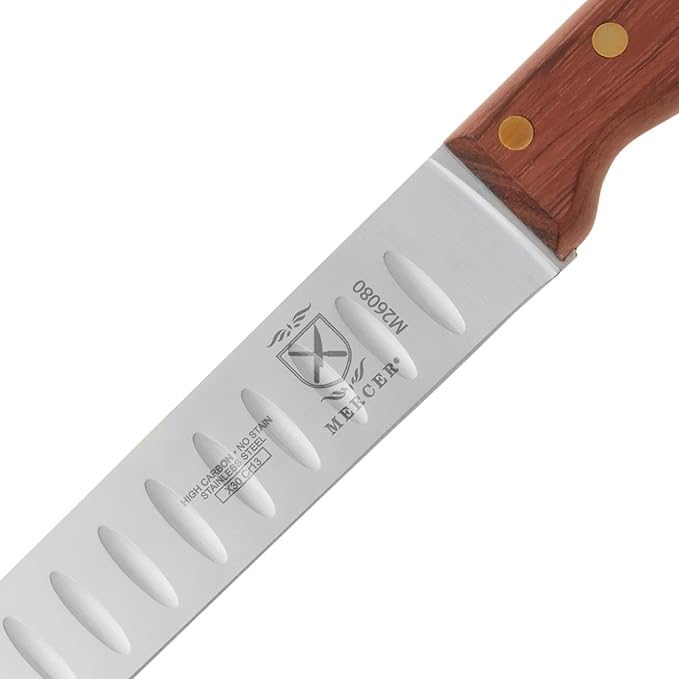Mercer Culinary Praxis Granton Edge Slicer with Rosewood Handle, 14 Inch, Wood