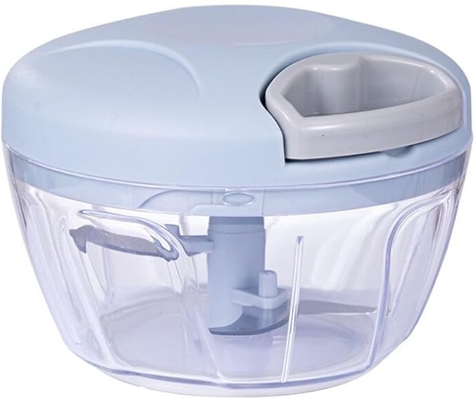 Food Chopper,Garlic Chopper with Container,Vegetable Kitchen Cutter,Pull String Hand Manual Food Processor Sharp Blades Mincer Shredder for Cutting Onions Chili Ginger Seasoning (Blue, 500ml)