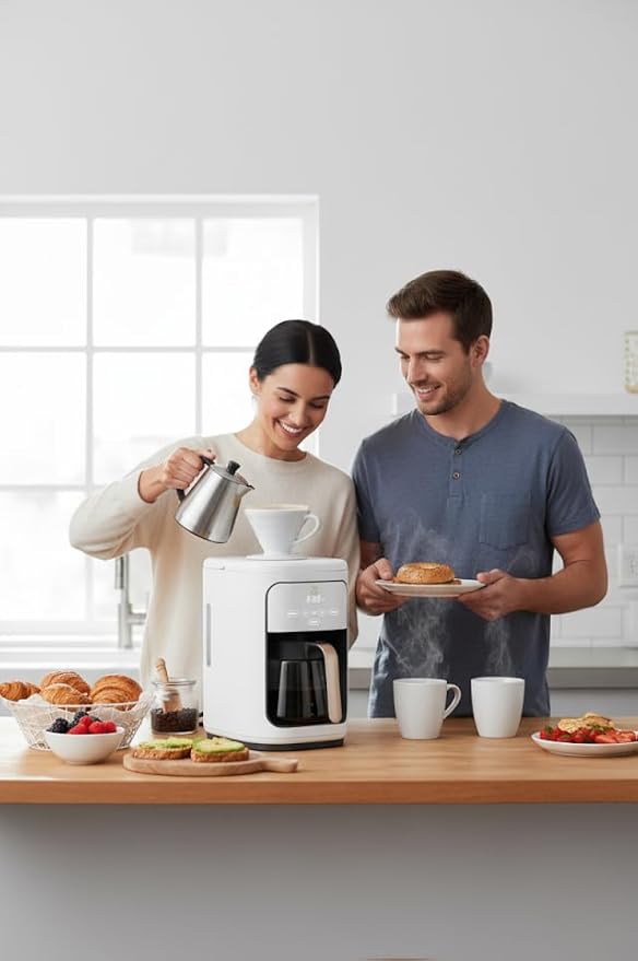 Beautiful 14-Cup Programmable Coffee Maker, Touch-Activated Display, Auto Brew with 3 Flavor Options (White Icing)
