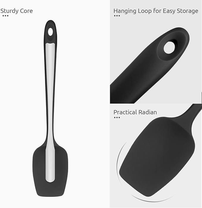U-Taste Silicone Cooking Spoon Spatula: 480ºF Heat Resistant Food Grade 11.38" Flexible Rubber Kitchen Spoonula, Seamless Pastry Bowl Scraper for Mixing Stirring Scraping in Nonstick Cookware (Black)