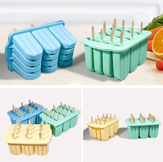 Silicone Popsicles Molds 12 Pieces, Popsicle Holders for Kids with 50 Wooden Sticks Cake Pop Molds, Ice Pop Mold BPA Free Easy Release,Ice Cream Molds Popsicle Maker for Toddlers