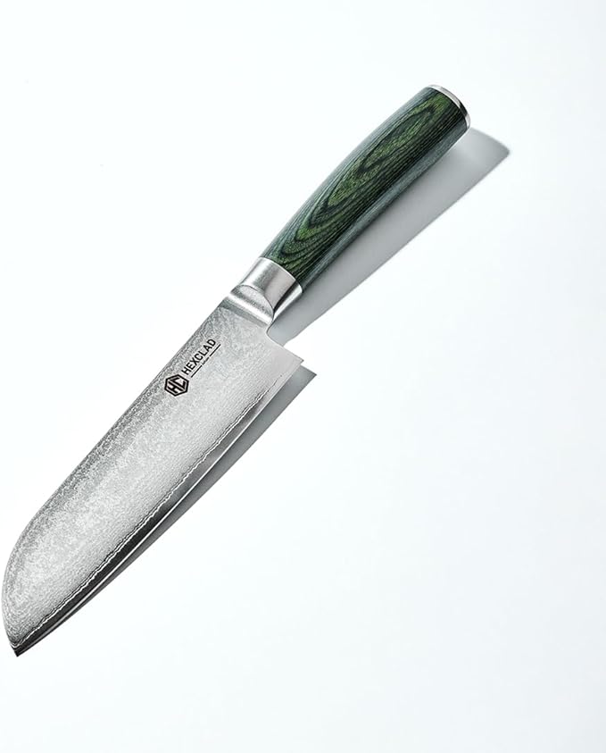 HexClad Santoku Knife, 7-Inch Japanese Damascus Stainless Steel Blade, Pakkawood Handle