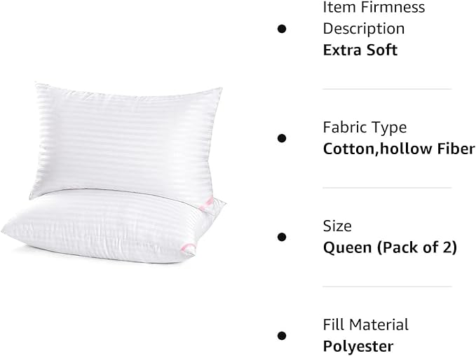 EIUE Hotel Collection Bed Pillows for Sleeping 2 Pack Queen Size，Pillows for Side and Back Sleepers,Super Soft Down Alternative Microfiber Filled Pillows,20 x 30 Inches