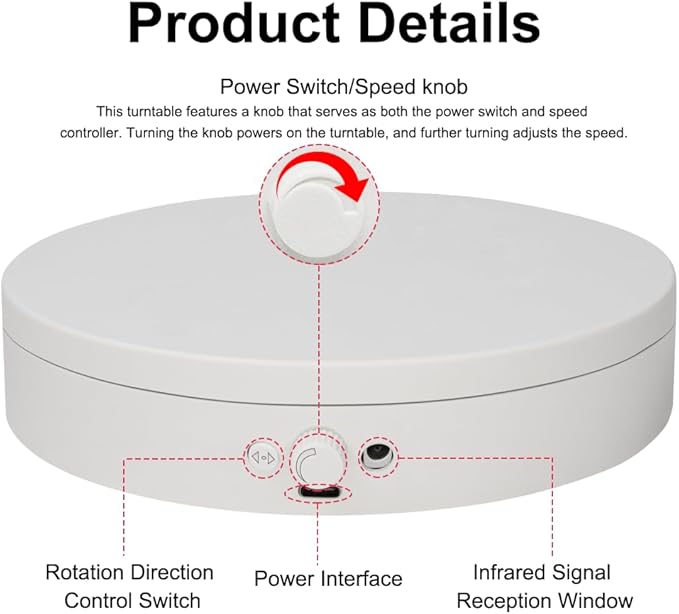 Knob Speed Adjustment Remote Control Motorized Rotating Display Stand 3d scanner Electric Turntable rotating platform for Photography Products Shows,Jewelry,Watch,3D Models,Cake Support AAA