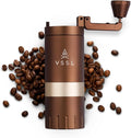 VSSL Java G25 Manual Coffee Grinder | Coffee for Camping | Bean Grinder | Travel Pour Over | Stainless Steel Conical Burr | ~ 25 Gram Capacity | Extendable Grind Handle | 50 Grind Settings | Bronze