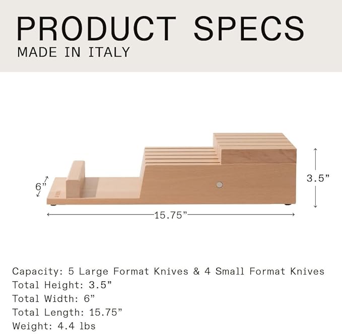 Made In Cookware - 9 Piece Knife Organizer - Italian Beechwood - Crafted in Italy