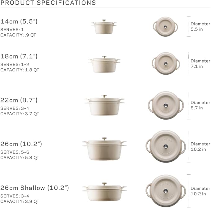 Vermicular Oven Pot | Non-Toxic Enameled Cast Iron Pot | 26cm Shallow (3.9 Qt) | Oven-safe | Induction-compatible | Dutch Oven | Made in Japan | Serves 3-4 | Pearl Brown