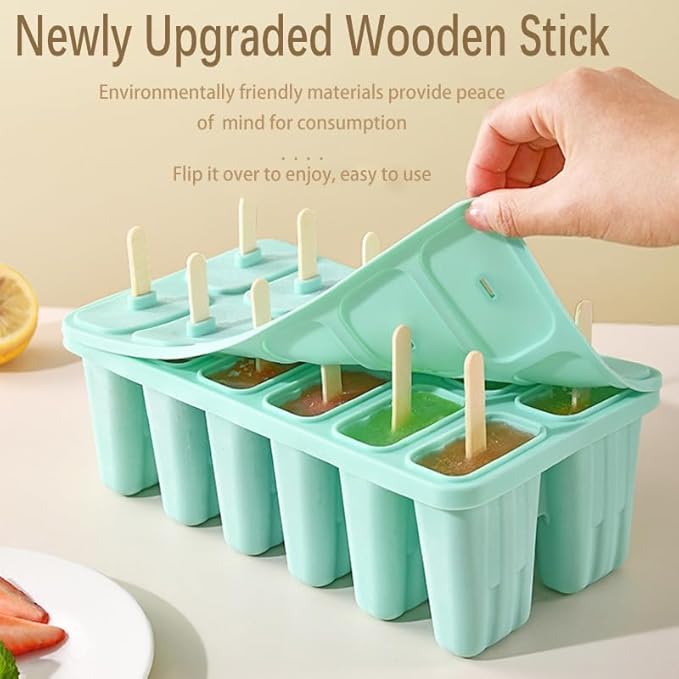 Silicone Popsicles Molds 12 Pieces, Popsicle Holders for Kids with 50 Wooden Sticks Cake Pop Molds, Ice Pop Mold BPA Free Easy Release,Ice Cream Molds Popsicle Maker for Toddlers