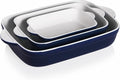 Sweejar Casserole Dishes for Oven, Ceramic Bakeware Set of 3, Lasagna Pan Deep with Handle, Rectangular Baking Pan Set, 9x13 Baking Dish for Cooking, Banquet and Daily Use (Navy)