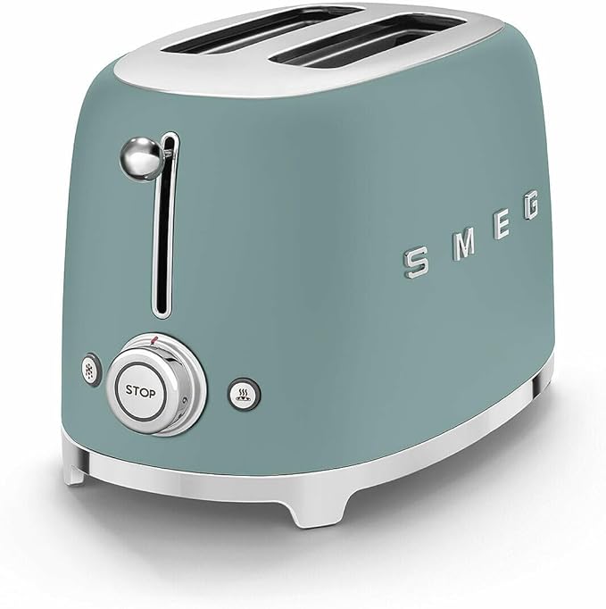 SMEG 2 Slice Toaster with 6 Presets and Defrost Function and Removable Crumb Tray (Jade)