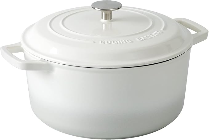 Enameled Cast Iron Dutch Oven Pot With Lid, Dutch Oven for Sourdough Bread Baking Round Pot Dule Handle, 7.5 Quart, White
