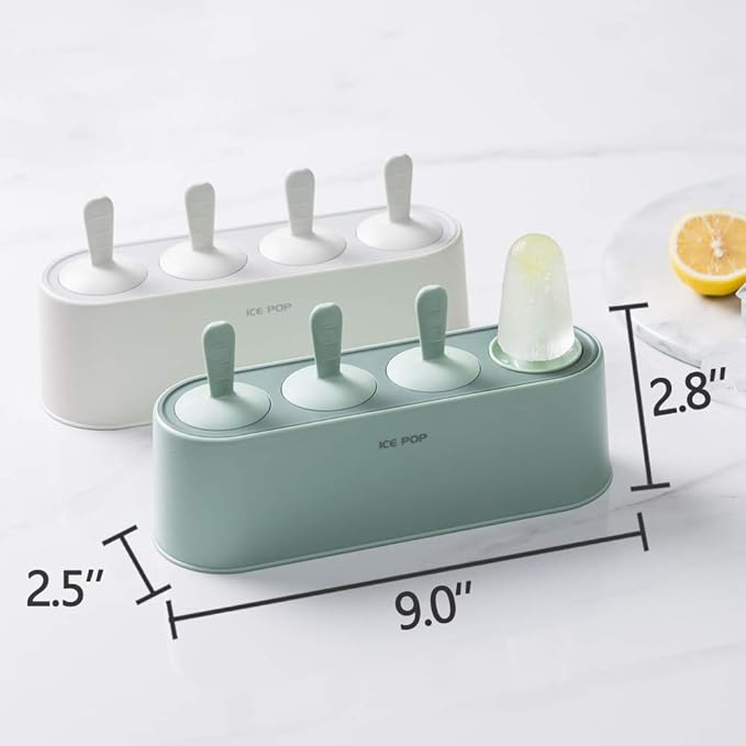 Popsicle Mold Set 4 Pieces Homemade Silicone Popsicle Maker Easy Release Ice Cream Molds Reusable DIY Pop Molds (Green, IcyClassic Pops)