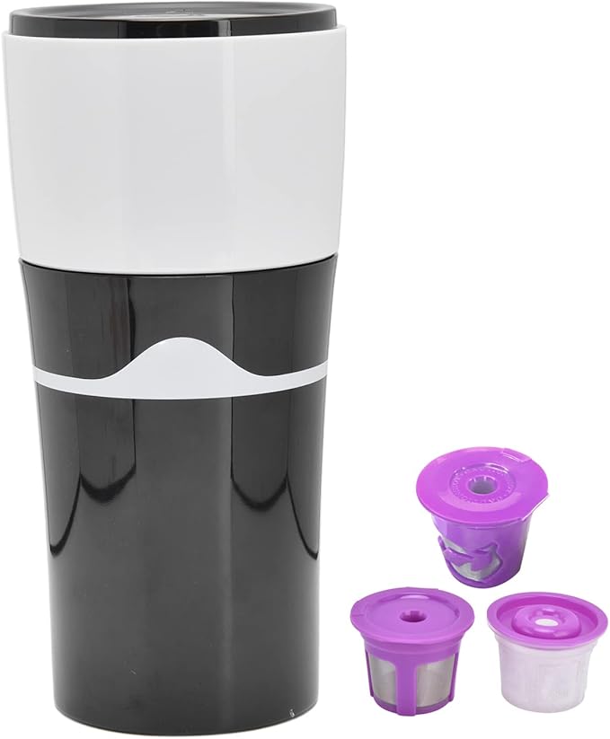 Zerodis Portable Drip Coffee Maker, 450ML Travelling Drip Coffee Machine Office Camping Hot and Cold Brew Coffee Makers for Capsules(Black and white)