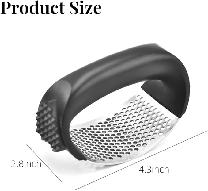 Stainless Steel Garlic Press Rocker Set - Heavy Duty Garlic Mincer, Crusher & Chopper with Silicone Peeler, Cleaning Brush - Effortless Smasher and Grinder Tool for Easy Kitchen Prep (Black)