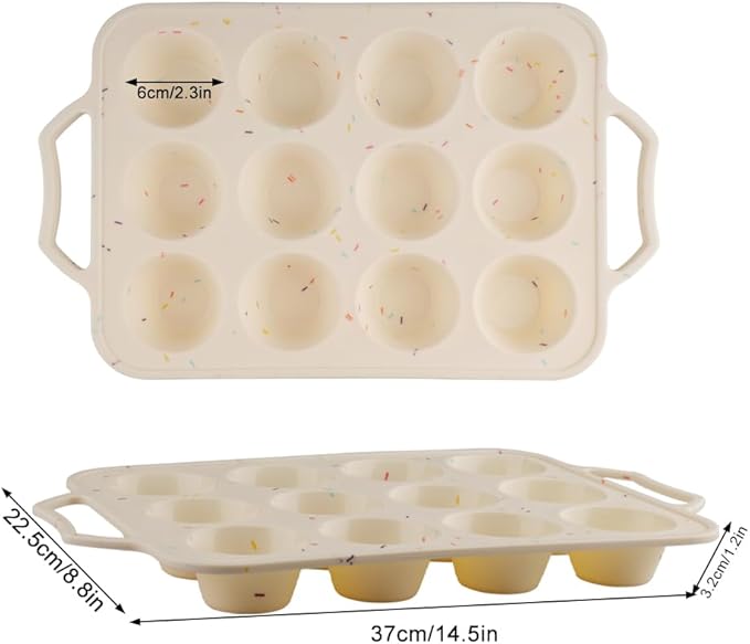 2 Pack Silicone Muffin Pan with Metal Reinforced Frame, 12 Cups Regular Size Silicone Cupcake Pan, Nonstick silicone Cupcake Molds for baking Homemade Muffins, Cupcakes, Egg Bites