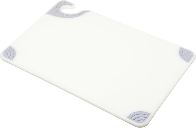 San Jamar Saf-T-Grip Plastic Cutting Board with Safety Hook, 12" x 18" x 0.5", White, (Pack of 6)