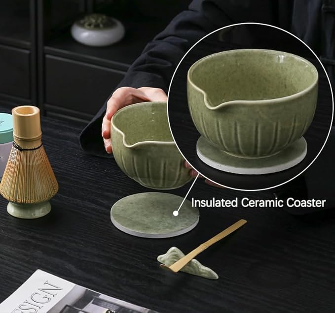 TANG PIN 10Pcs Matcha Whisk Set, 15 OZ Matcha Bowl, Matcha Whisk and Stand, Scoop, Sifter, Spoon, Coaster, Cleaning Brush and Tea Towel, Perfect Matcha Kit for Tea Ceremony