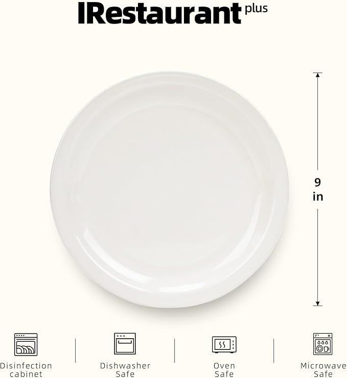 Stoneware Narrow Rim Commercial Grade Dinnerware America White, Plate 9", Case of 24