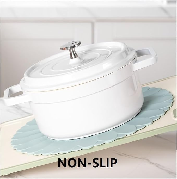Heat-Resistant Silicone Trivet Mats, Non-Slip Hot Plate Holder for Kitchen Countertops & Dining Table, Reusable Pot Holder Pad with Secure Grip, Dishwasher Safe (Grey, Diameter: 30cm/11.81")