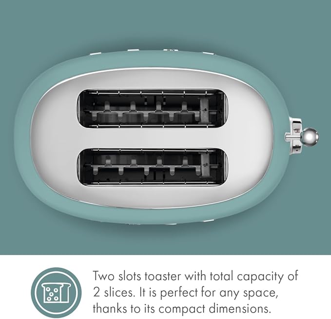 SMEG 2 Slice Toaster with 6 Presets and Defrost Function and Removable Crumb Tray (Jade)