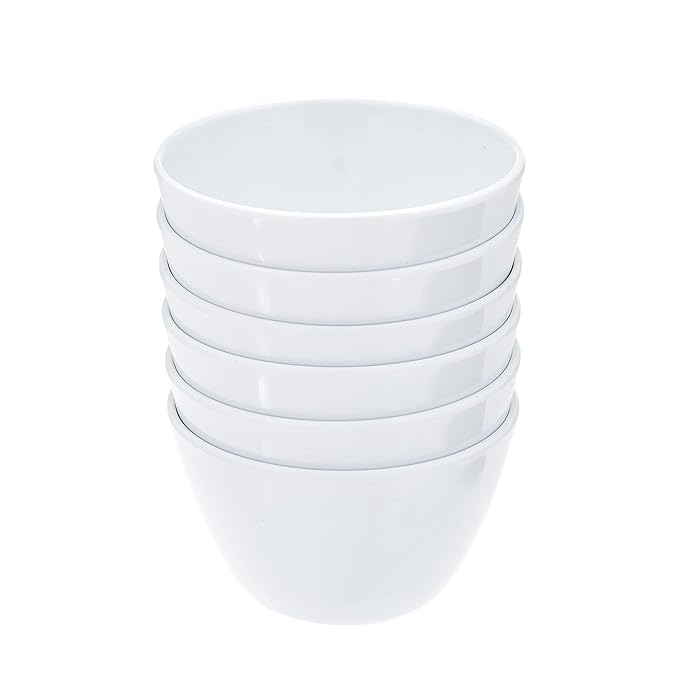 Amazon Basics Round Melamine Bowl, 8 oz, White, 6 Piece Set
