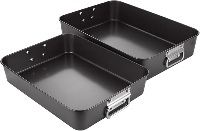 CYEAH 2 Pack Lasagna Pan Deep Baking Pan for Oven, 13.7 in & 16 inch Baking Dishes for Oven, Roasting Pan Brownie Pan with Handles, Nonstick Rectangle Cake Pans Sets for Baking Cooking, Black