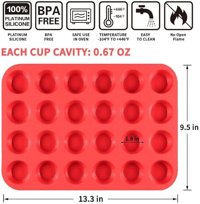 Silicone Muffin Pan Mini 24 Cups Cupcake Pan, Nonstick Food Grade Silicone Baking Pan 1 Pack