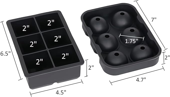 Ticent Ice Cube Trays (Set of 2), Silicone Sphere Whiskey Ice Ball Maker with Lids & Large Square Ice Cube Molds for Cocktails & Bourbon - Reusable & BPA Free