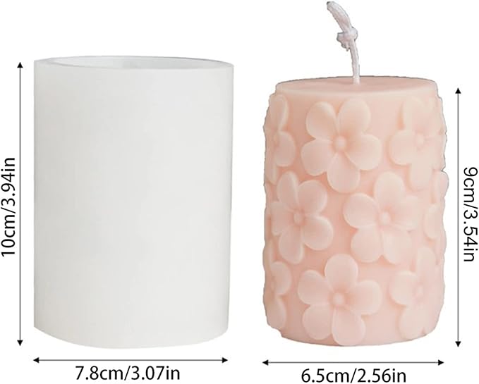 Embossed Butterfly Frangipani Cylinder Candle Molds, Pillar Candle Mold Epoxy Resin Casting Silicone Mould for Making Candle Soap Plaster Clay Mold (Frangipani)