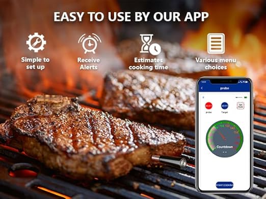 Smart Wireless Meat Thermometer,Digital Cooking Thermometer 700FT Remote Range,Instant Food Thermometer with Wireless Probe & Booster for Grilling and Smoking,BBQ,Oven,Kitchenr