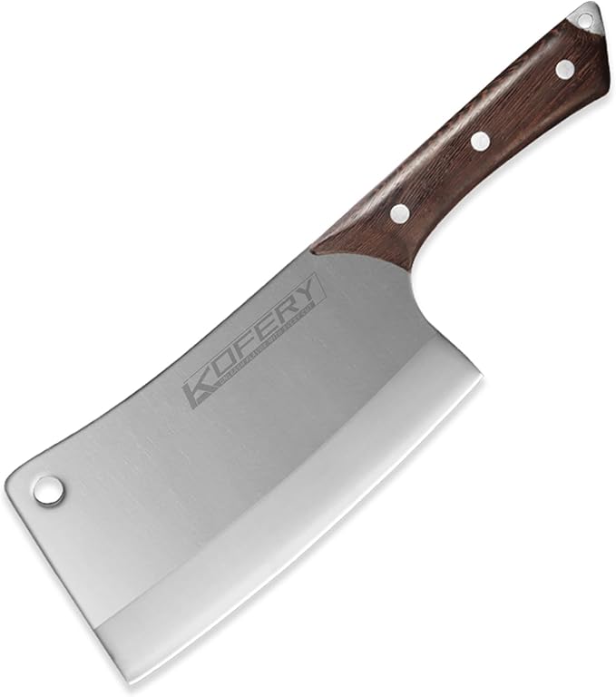KOFERY 7 Inch Professional Meat Cleaver - Heavy Duty Bone Chopper, Butcher Knife for Meat and Bone Cutting, High Carbon Steel Chinese Cleaver with Wooden Handle