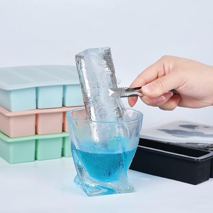LONGFITE Large and Long Ice Cube Tray 2 Pack Silicone Freezing Container Sticks with Lid for Whiskey, Water Bottle, Food Leftovers and Baking