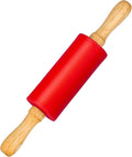 Mini Silicone Rolling Pin for Kids, Non-stick Surface Wood Handle, 9 Inch 1 Pack Red