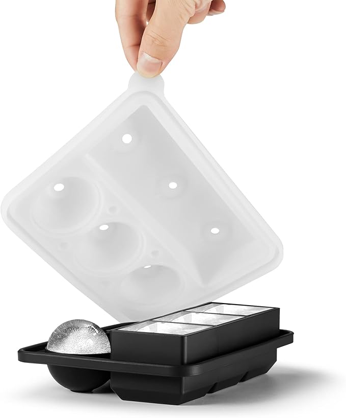 Nax Caki Ice Cube Molds Tray, Large Silicone Whiskey Ice Mold,2-in-1 Round Sphere Ice Ball Maker & Square Ice Trays for Cocktails, Bourbon, Whiskey Gifts for Men from Daughter Wife Son Kids… Black