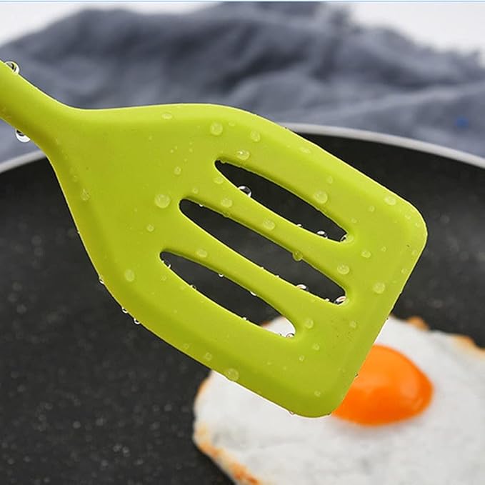 2Pack Small Silicone Turner High Heat Resistant Slotted Spatula for Fish, Eggs, Pancakes and More (8.2 IN, Light blue)