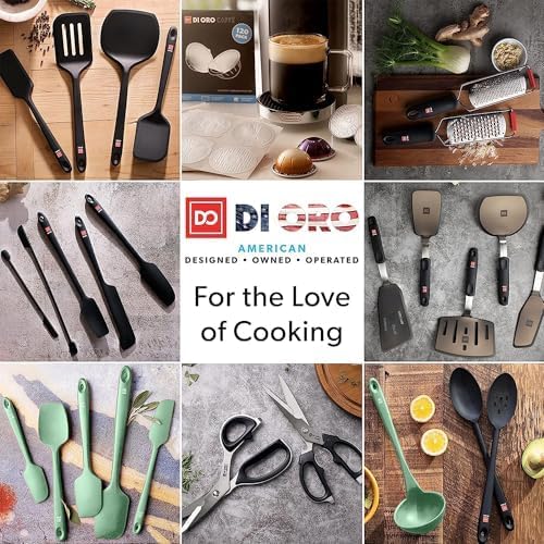 DI ORO Seamless Series Silicone Spoon Spatula - BPA Free Pro-Grade Non-Stick 600ºF Heat-Resistant Rubber Spoonula - Versatile Silicone Kitchen Scraper Utensil for Baking and Cooking (Black)