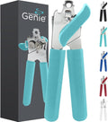 Kitchen Genie Heavy Duty Stainless Steel Manual Can Opener, Strong Blade for Smooth Edge Cuts, Open Cans Easily, Slip-Resistant Ergonomic Handle, Easy Turn Knob, Bottle Openers Included, Teal