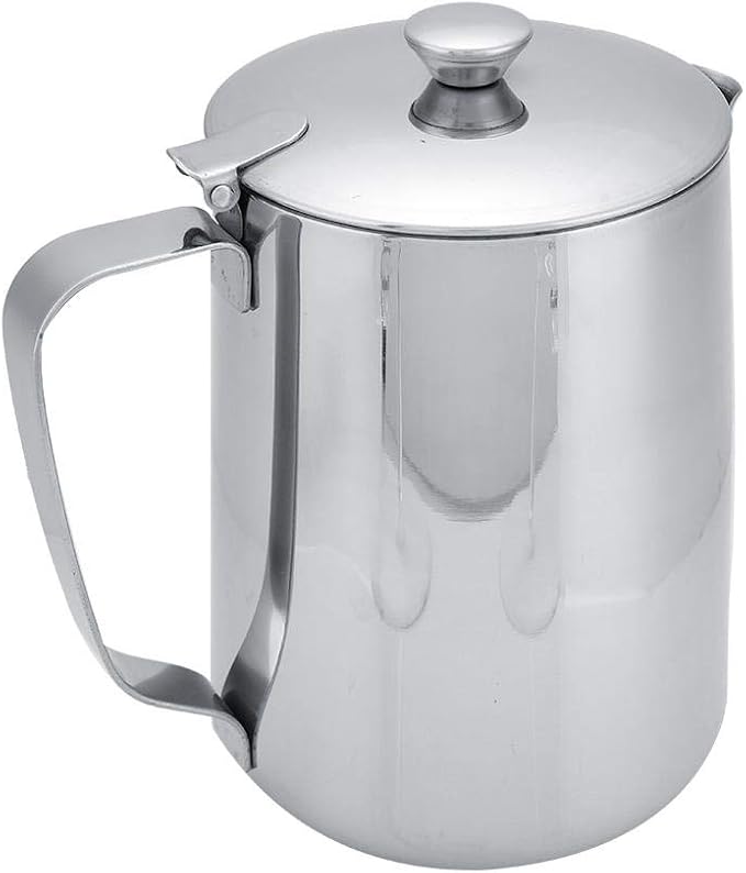 Stainless Steel Coffee Cup Mug Milk Frothing Pitcher Jug with Lid for Latte Coffee Art for Office Kitchen(2000mL)