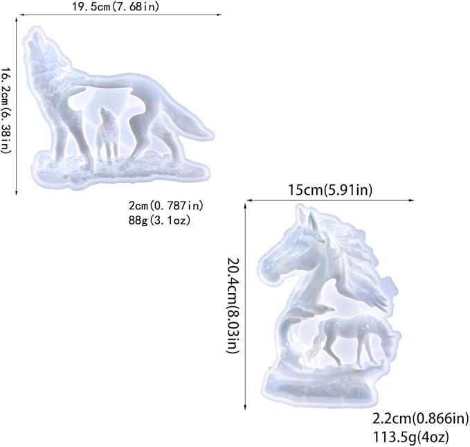 3D Horse and Wolf Silicone Resin Mold, Wall Art Decoration Casting Mold, Tabletop Ornament DIY Craft