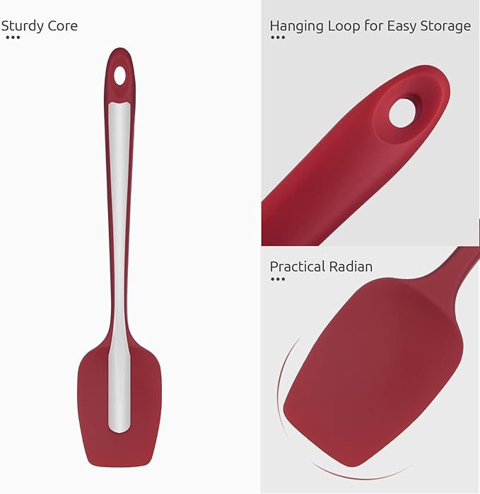 U-Taste Silicone Cooking Spoon Spatula: 480ºF Heat Resistant Food Grade 11.38" Flexible Rubber Kitchen Spoonula, Seamless Pastry Bowl Scraper for Mixing Stirring Scraping in Nonstick Cookware (Red)