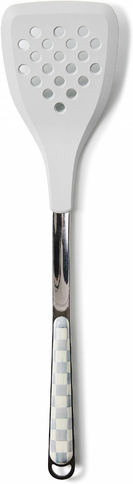 MACKENZIE-CHILDS Slotted Kitchen Spatula, Silicone Spatula for Cooking, Gray-and-White Sterling Check